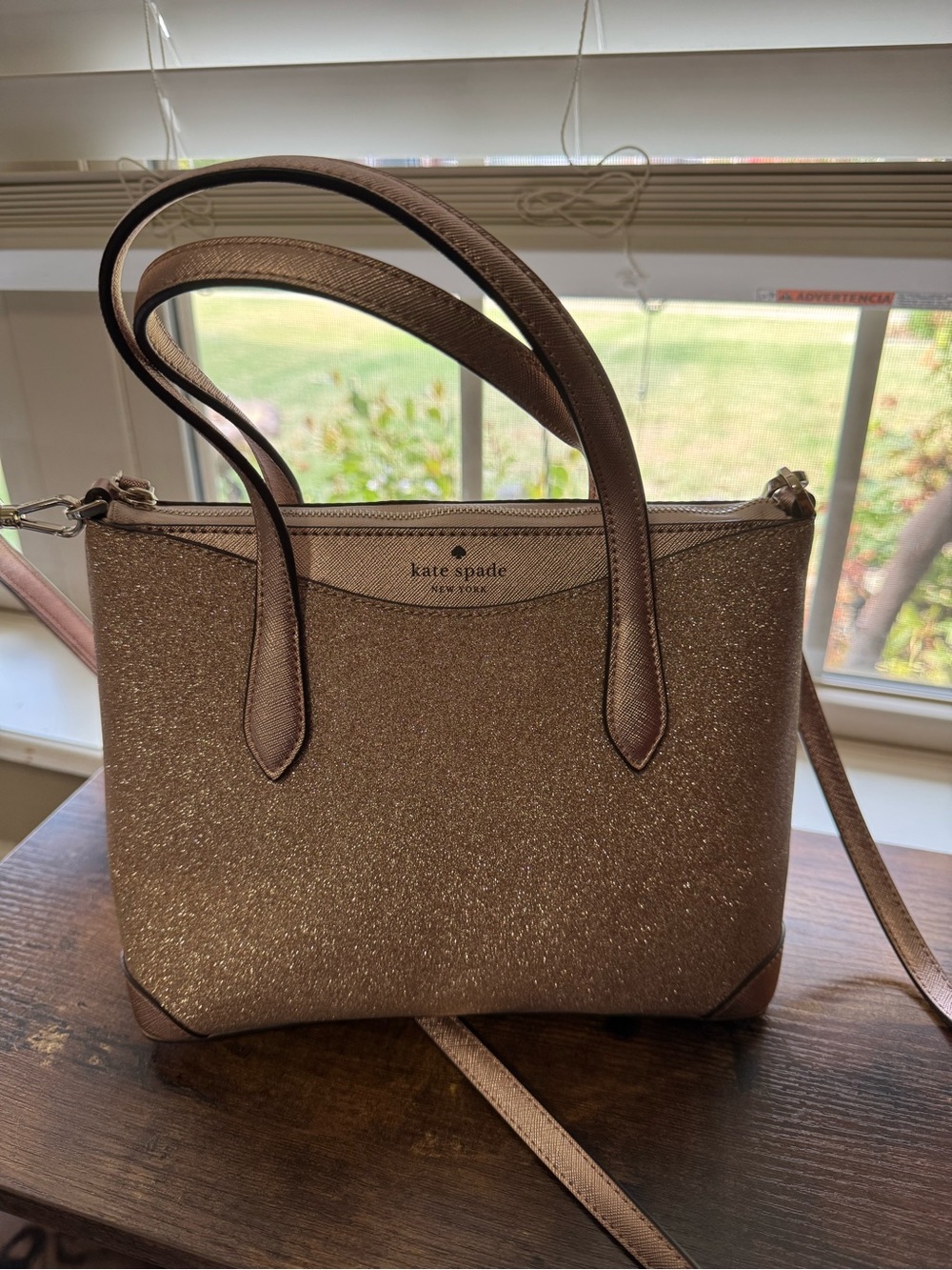 Kate Spade Glitter Satchel Crossbody Bag in Rose Gold / Champagne